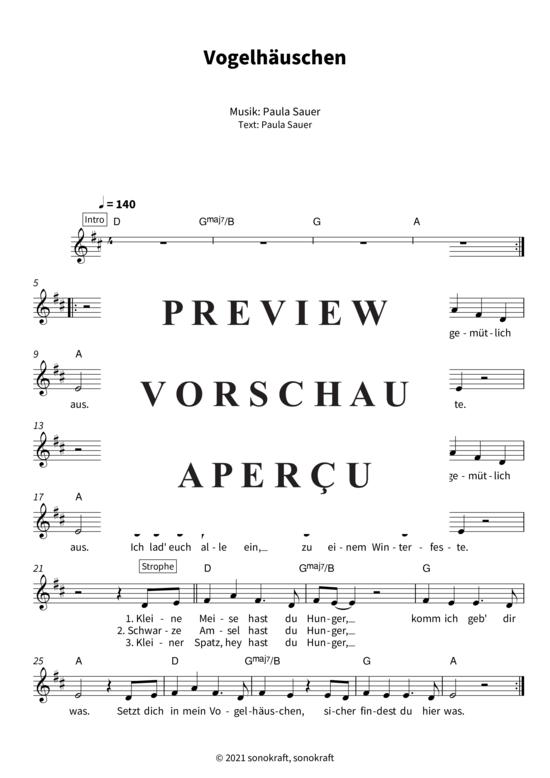 Vogelh uschen (Gesang + Akkorde) (Leadsheet) (Gesang  Akkorde) von Paula Sauer