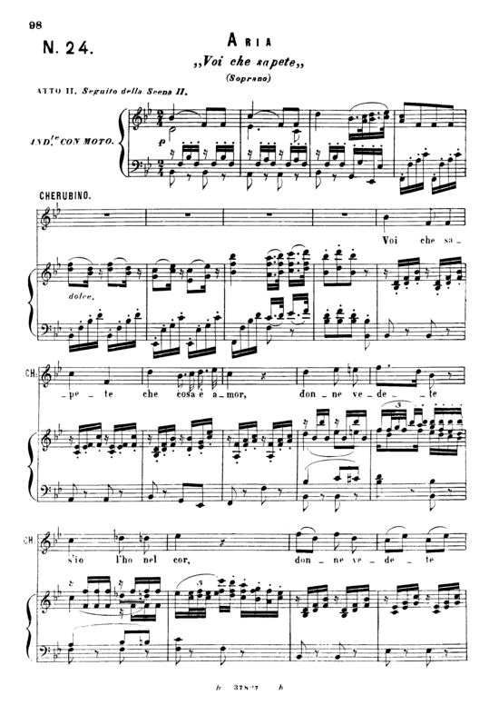 Voi che sapete (Klavier + Sopran Mezzo Solo) Ricordi (Klavier  Sopran) von W. A. Mozart (K.492)