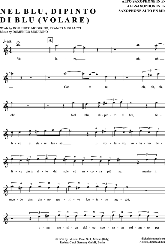 Volare (Nel blu dipinto di blu) (Alt-Sax) (Alt Saxophon) von Domenico Modugno (VA)