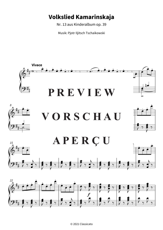 Volkslied Kamarinskaja - Nr. 13 aus Kinderalbum op. 39 (Klavier Solo) (Klavier Solo) von Pjotr Iljitsch Tschaikowski