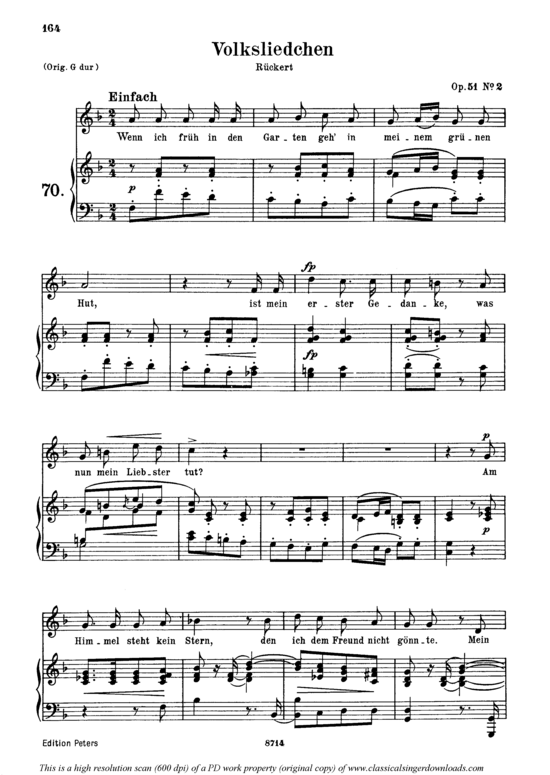 Volksliedchen Op.51 No.2 (Gesang mittel + Klavier) (Klavier  Gesang mittel) von Robert Schumann
