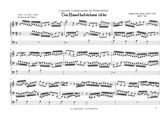 Vom Himmel hoch da komm ich her BWV 769 Variation 1. (Orgel Solo) (Orgel Solo) von Johann Seb. Bach