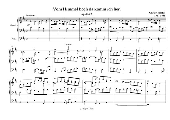 Vom Himmel hoch da komm ich her  op.48.22 (Orgel Solo) (Orgel Solo) von Gustav Merkel 1827-1885
