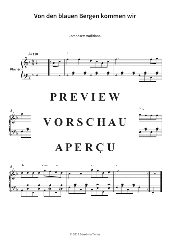 Von den blauen Bergen kommen wir (Klavier Solo) (Klavier Solo) von traditional