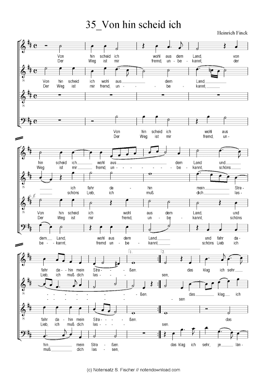 Von hin scheid ich (Gemischter Chor) (Gemischter Chor) von Heinrich Finck (1444-1527)