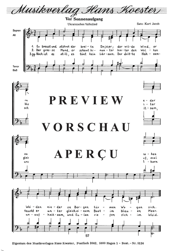 Vor Sonnenaufgang (Gemischter Chor) (Gemischter Chor) von Volkslied aus der Ukraine (Chorsatz Jacob Kurt)