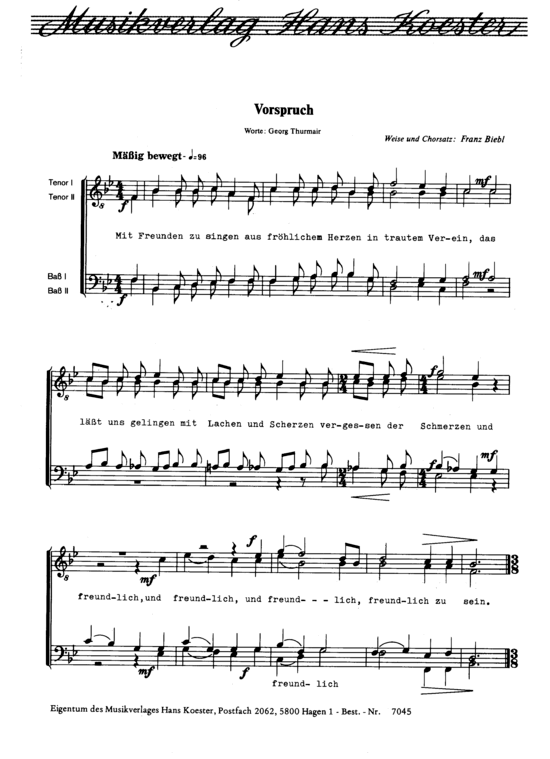Vorspruch (M auml nnerchor) (M nnerchor) von Franz Biebl