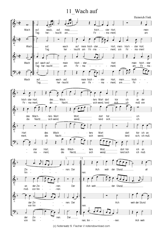 Wach auf (Gemischter Chor) (Gemischter Chor) von Heinrich Finck (1444-1527)