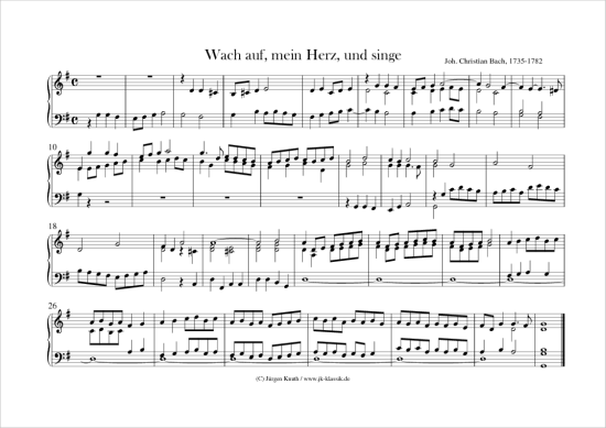 Wach auf mein Herz und singe (Klavier Cembalo Orgel Solo) (Klavier Solo) von Johann Christian Bach