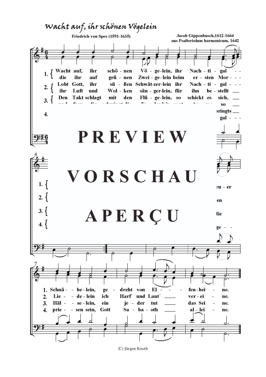 Wacht auf ihr sch nen V gelein (Gemischter Chor) (Gemischter Chor) von Jacob Gippenbusch 1612-1664