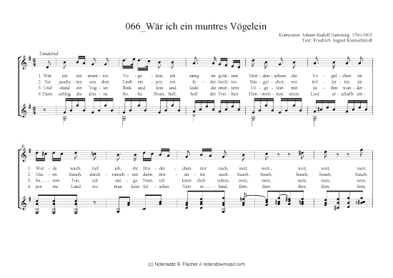 W r ich ein muntres V gelein (Gitarre + Gesang) (Gitarre  Gesang) von Johann Rudolf Zumsteeg  1760-1802  Friedrich August Kleinschmidt