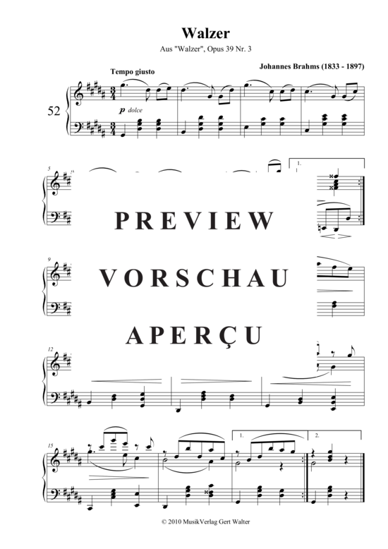 Walzer op. 39 3 (Klavier Solo) (Klavier Solo) von Johannes Brahms