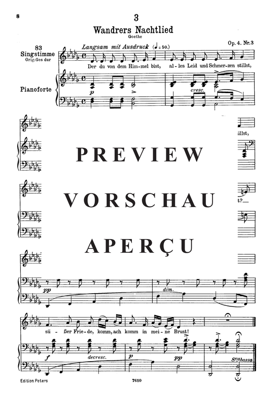 Wanderers Nachtlied D.224 Der du von dem Himmel bist (Gesang tief + Klavier) (Klavier  Gesang tief) von Franz Schubert