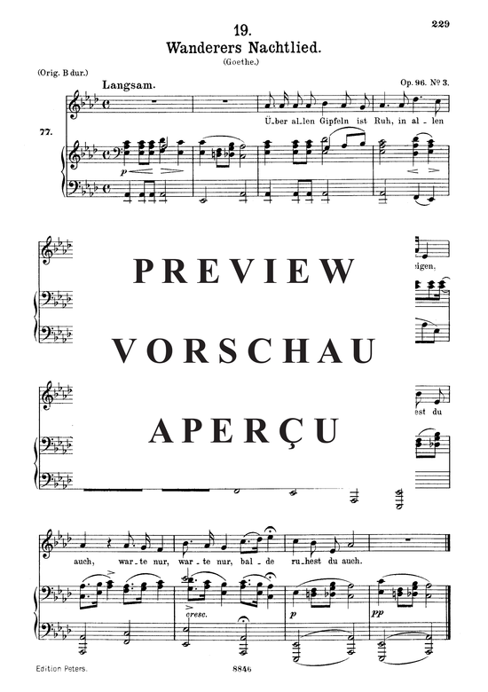 Wanderers Nachtlied D.768  Uuml ber allen Gipfeln ist Ruh (Gesang mittel + Klavier) (Klavier  Gesang mittel) von Franz Schubert