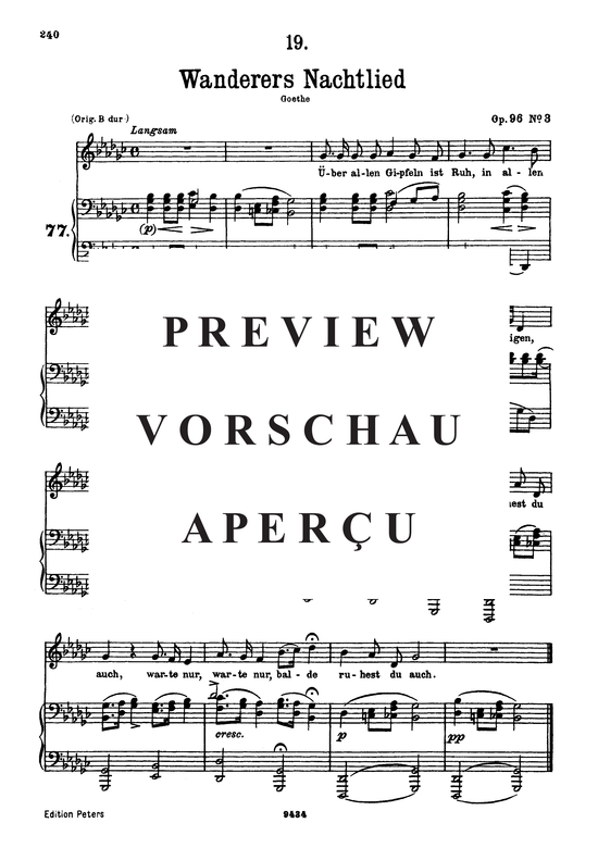 Wanderers Nachtlied D.768  Uuml ber allen Gipfeln ist Ruh (Gesang tief + Klavier) (Klavier  Gesang tief) von Franz Schubert