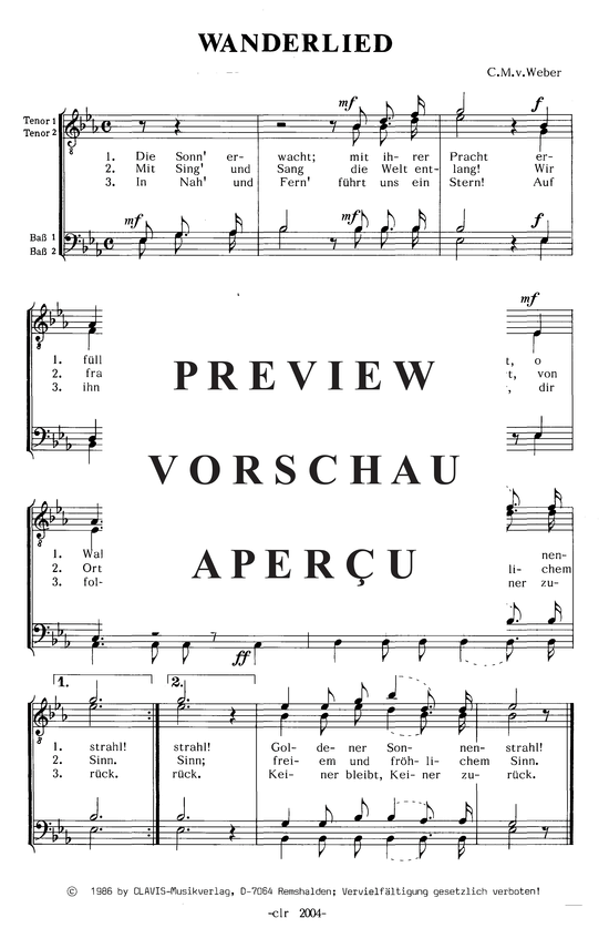 Wanderlied (M auml nnerchor) (M nnerchor) von Carl Maria von Weber