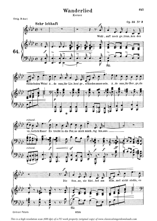 Wanderlied Op.35 No.3 (Gesang mittel + Klavier) (Klavier  Gesang mittel) von Robert Schumann