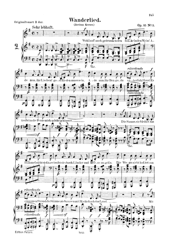 Wanderlied Op.35 No.3 (Gesang tief + Klavier) (Klavier  Gesang tief) von Robert Schumann