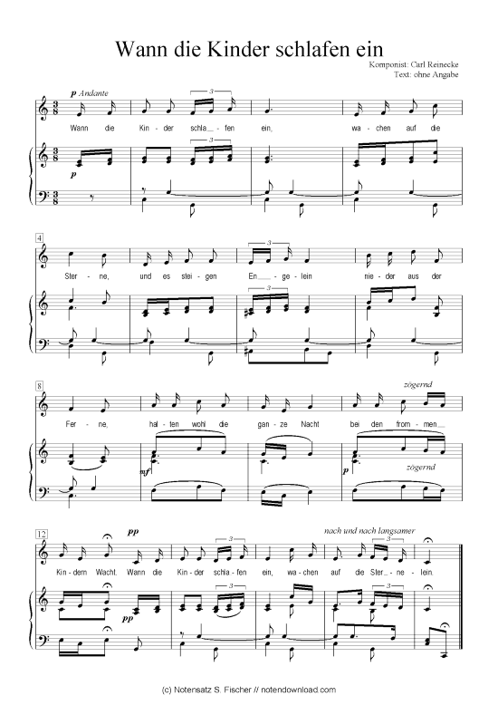 Wann die Kinder schlafen ein (Klavier + Gesang) (Klavier  Gesang) von Carl Reinecke 