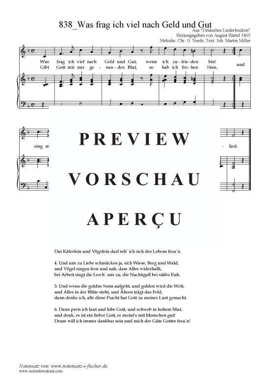 Was frag ich viel nach Geld und Gut (Klavier + Gesang) (Klavier  Gesang) von Melodie Chr. G. Neefe Text Joh. Martin Miller