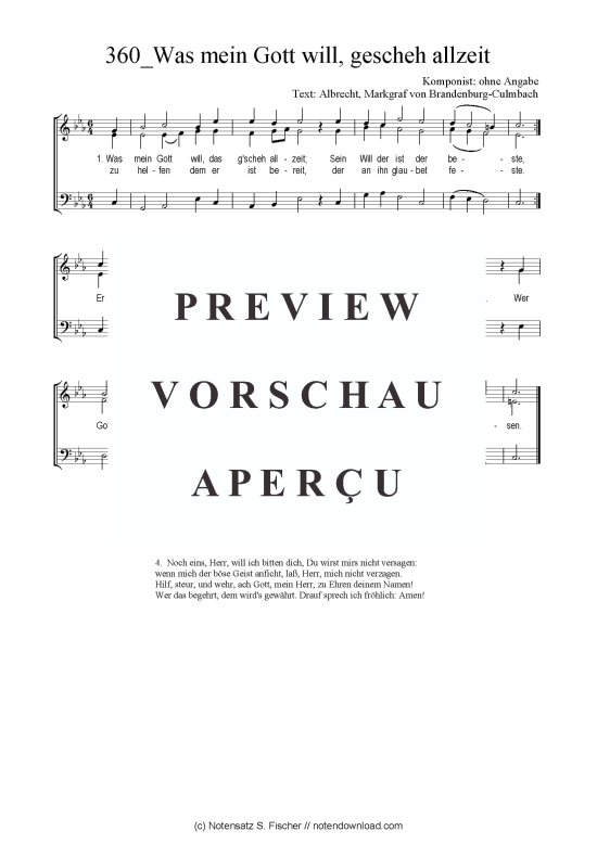 Was mein Gott will gescheh allzeit (Gemischter Chor SAB) (Gemischter Chor (SAB)) von ohne Angabe  Albrecht Markgraf von Brandenburg-Culmbach