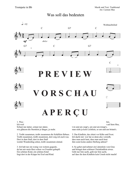 Was soll das bedeuten (D - Dur) (Trompete in B + Akkorde) (Trompete) von Traditional