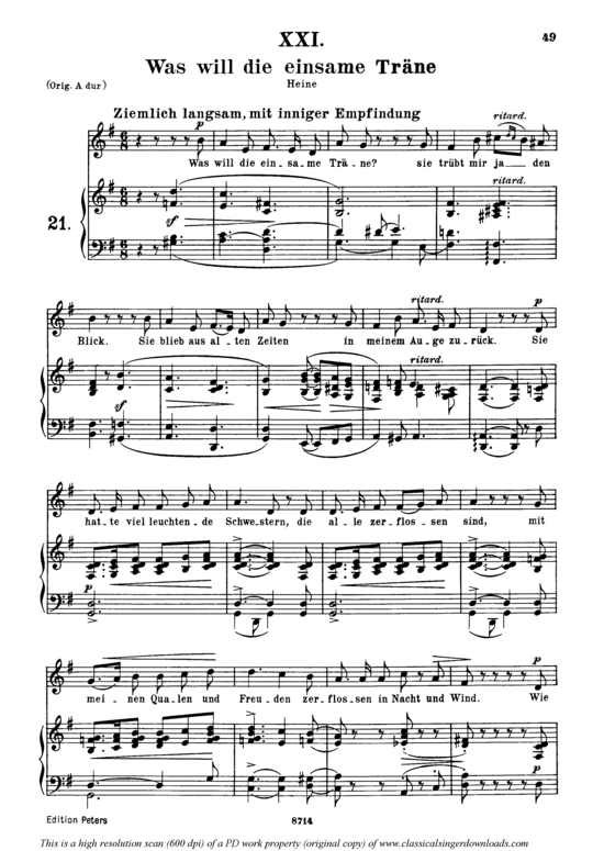 Was will die einsame Tr auml ne Op.25 No.21 (Gesang mittel + Klavier) (Klavier  Gesang mittel) von Robert Schumann