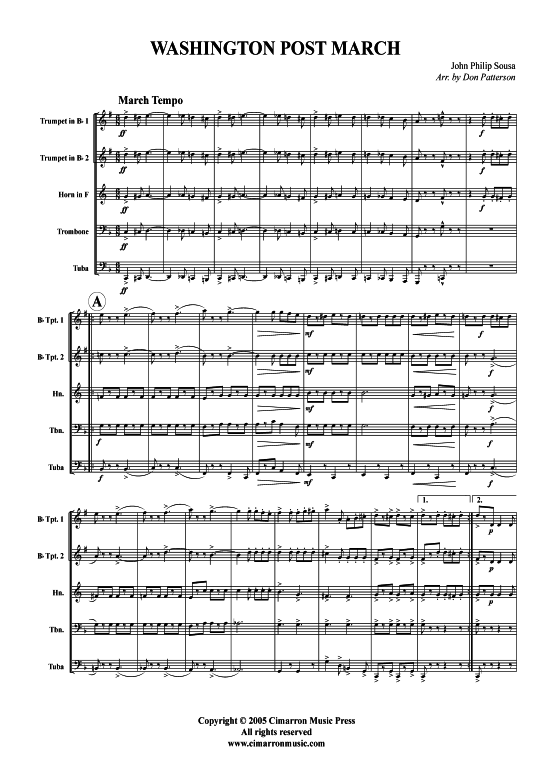 Washington Post Marsch (Blechbl auml serquintett) (Quintett (Blech Brass)) von John Philip Sousa