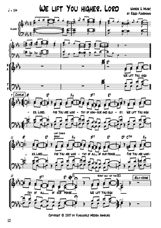 We lift you higher (Gemischter Chor) (Gemischter Chor) von Eggo Fuhrmann (aus Songs for Gospel Vol. 2)