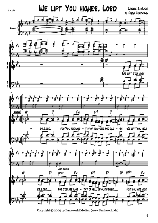 We lift you higher (Klavier + Gesang) (Gemischter Chor Klavier) von Eggo Fuhrmann (aus Songs for Gospel Vol. 2)
