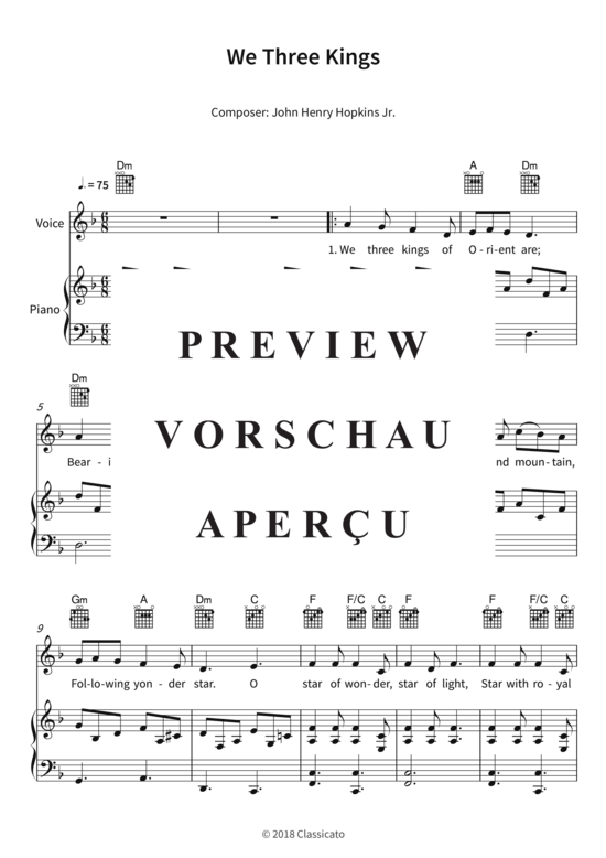 We Three Kings (Gesang + Klavier Gitarre) (Klavier Gesang  Gitarre) von John Henry Hopkins Jr.