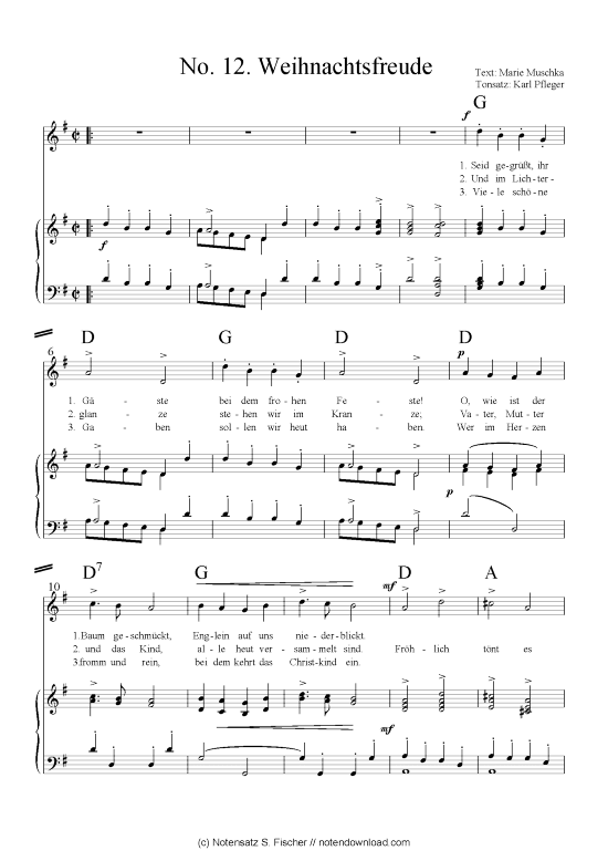 Weihnachtsfreude (Klavier + Gesang) (Klavier Gesang  Gitarre) von arr. Karl Pfleger
