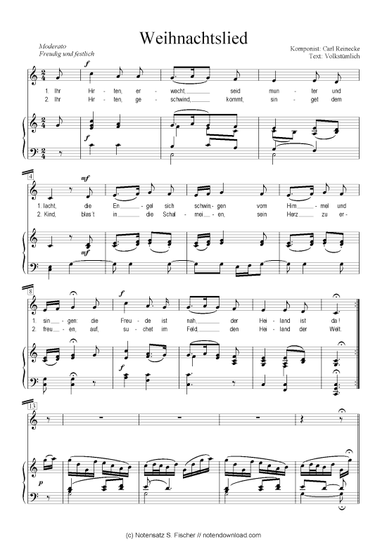 Weihnachtslied (Klavier + Gesang) (Klavier  Gesang) von Carl Reinecke  Volkst mlich