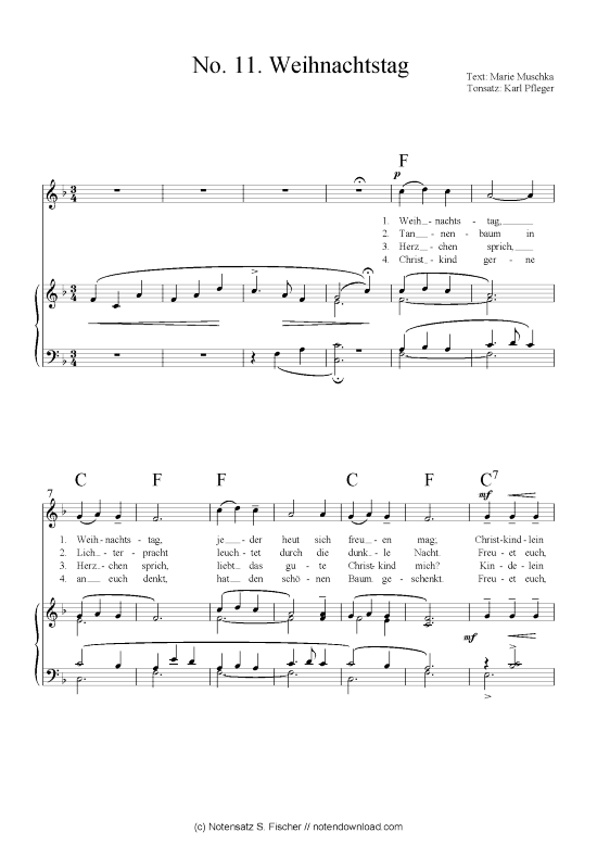 Weihnachtstag (inklusive Kapo-Version) (Klavier + Gesang)) (Klavier Gesang  Gitarre) von arr. Karl Pfleger