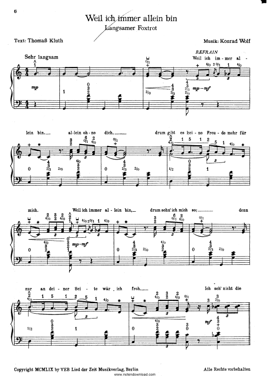 Weil ich immer allein bin (Klavier Gesang  Gitarre) von Hartmut Eichler (1958)