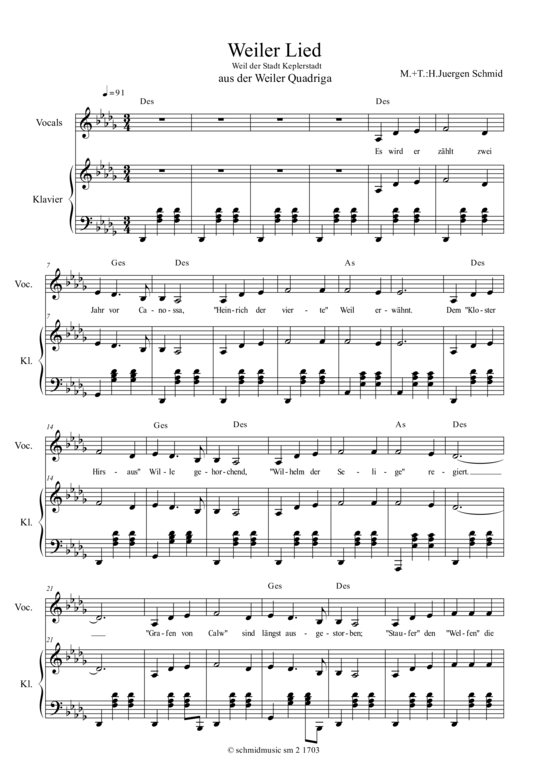 Weiler Lied (Gesang + Klavier) (Klavier  Gesang) von Hans-Juergen Schmid