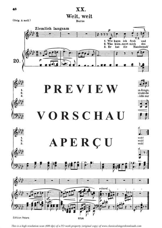 Weit weit Op.25 No.20 (Gesang mittel + Klavier) (Klavier  Gesang mittel) von Robert Schumann