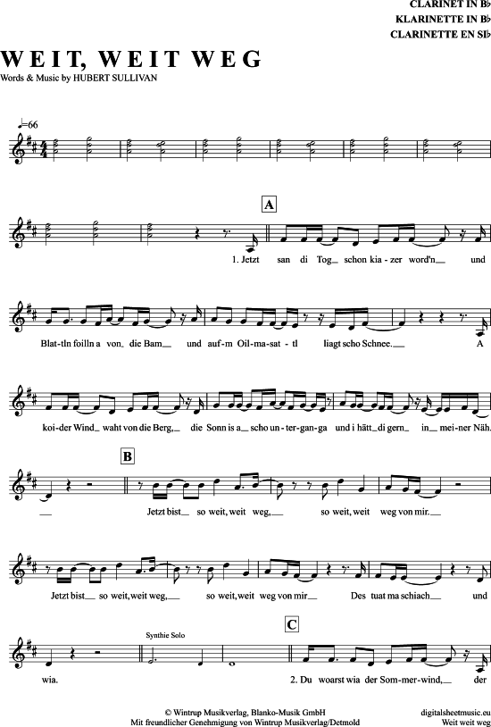 Weit Weit Weg (Klarinette in B) (Klarinette) von Hubert Von Goisern