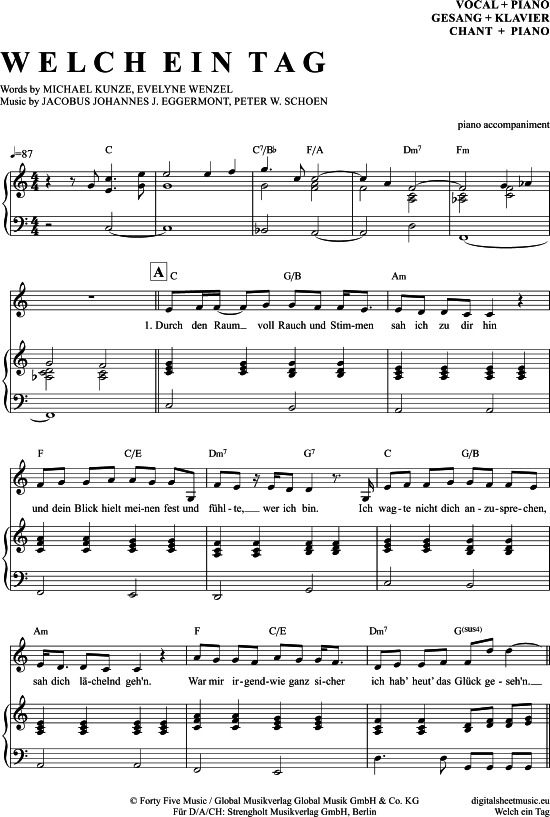 Welch Ein Tag (Klavier Begleitung + Gesang) (Klavier Gesang  Gitarre) von Mario Jordan