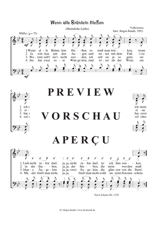 Wenn alle Br nlein flie en (Heimliche Liebe) (Gemischter Chor) (Gemischter Chor) von unbekannt  Satz J rgen Knuth 1952-