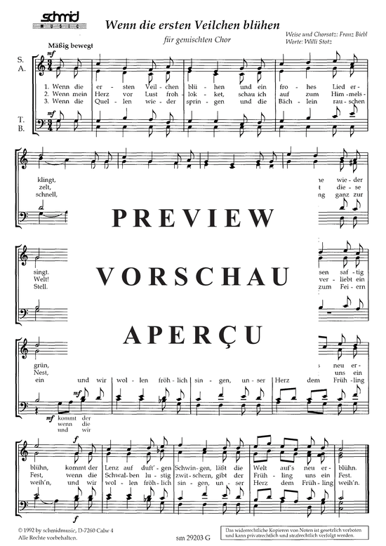 Wenn die ersten Feilchen bl uuml hen (Gemischter Chor) (Gemischter Chor) von Franz Biebl