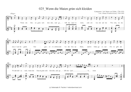 Wenn die Maien gr n sich kleiden (Gitarre + Gesang) (Gitarre  Gesang) von Carl Maria von Weber 1786-1826  Johann Friedrich Kind 1768-1843