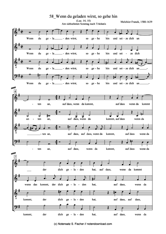 Wenn du geladen wirst so gehe hin (Gemischter Chor) (Gemischter Chor) von Melchior Franck (1580-1639)