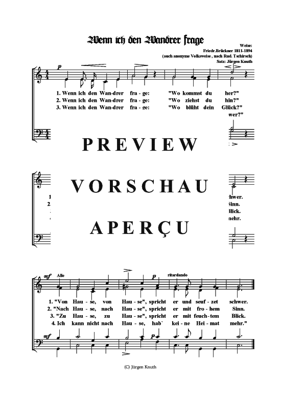 Wenn ich den Wandrer frage (Gemischter Chor) (Gemischter Chor) von Friedr.Br ckner 1811-1894  Satz J rgen Knuth