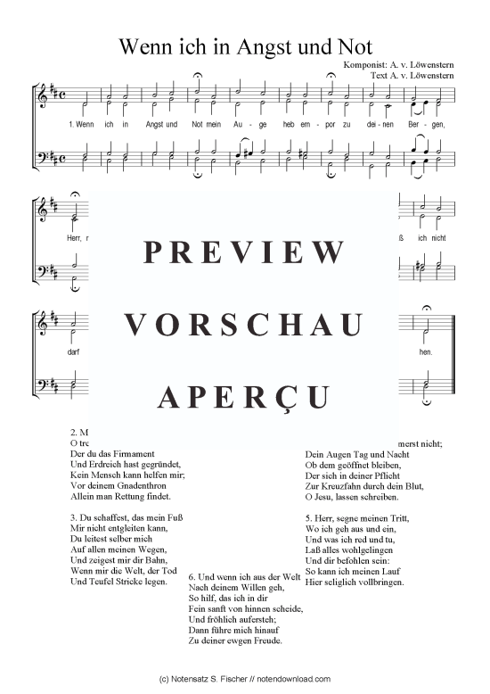 Wenn ich in Angst und Not (Gemischter Chor) (Gemischter Chor) von A. v. L wenstern  A. v. L wenstern