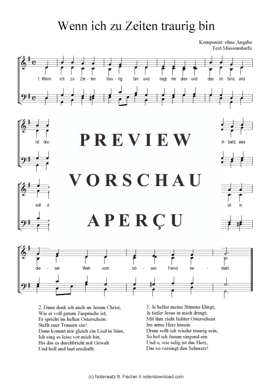 Wenn ich zu Zeiten traurig bin (Gemischter Chor) (Gemischter Chor) von ohne Angabe  Missionsharfe