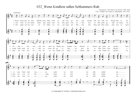 Wenn Kindlein s en Schlummers Ruh (Gitarre + Gesang) (Gitarre  Gesang) von Carl Maria von Weber 1786-1826  Clotilde von Nostitz u. J nkendorf 1801-1852