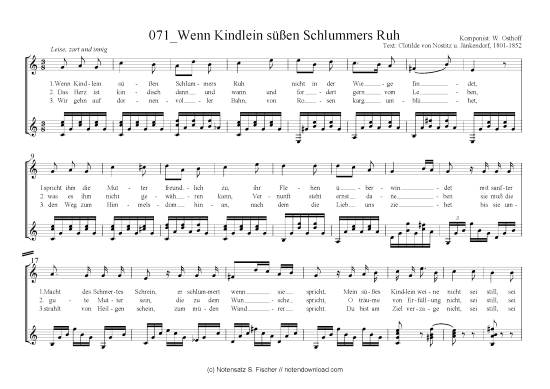 Wenn Kindlein s en Schlummers Ruh (Gitarre + Gesang) (Gitarre  Gesang) von W. Osthoff  Clotilde von Nostitz u. J nkendorf 1801-1852