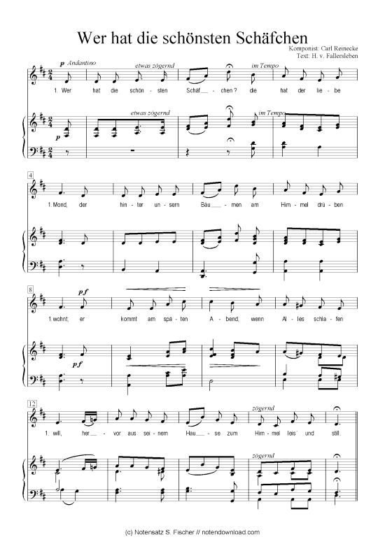 Wer hat die sch nsten Sch fchen (Klavier + Gesang) (Klavier  Gesang) von Carl Reinecke  H. v. Fallersleben