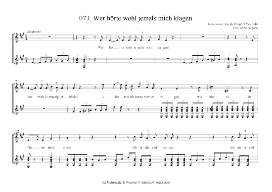 Wer h rte wohl jemals mich klagen (Gitarre + Gesang) (Gitarre  Gesang) von Joseph Weigl 1766-1846 